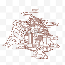线描国潮建筑亭台楼阁个人vip和企业vip免费下载手绘唐代亭台楼阁个人