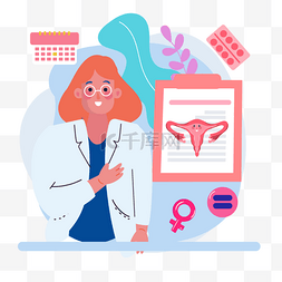 宫颈癌炎症图片_手绘卡通妇科治疗病例插画