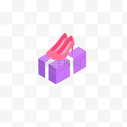 鞋盒包装展示图片_一双红色的高跟鞋放在紫色的鞋盒