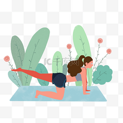 健身美女健身卡通图片_长发美女正在做瑜伽