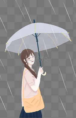 春季春雨女孩撑伞