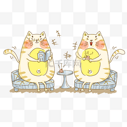 两只咖啡猫的悠闲时光PNG