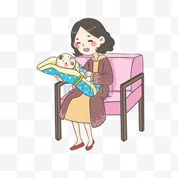 妈妈插画形象图片_喂奶的妈妈PNG