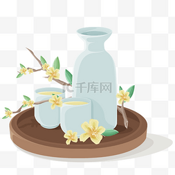 低度米酒图片_花卉和酒壶