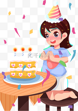 生日蛋糕女孩许愿