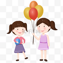 跳舞双人图片_六一儿童节两个女孩气球