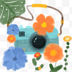 水彩相机花卉植物