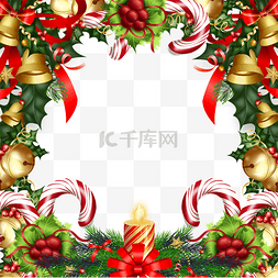 圣诞彩色边框图片_圣诞饰品糖果铃铛蝴蝶结边框元素