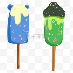 绿色冰淇淋图片_夏季蓝色绿色冰淇淋雪糕