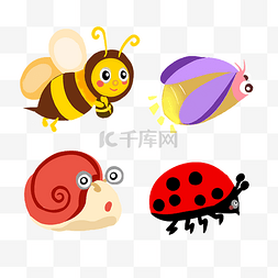 动物蜗牛图片_蜜蜂蜗牛七星瓢虫贴纸