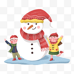 圣诞红图片_小孩堆雪人冬天圣诞
