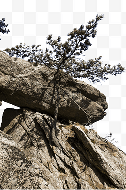 蓝天绿树图片_山顶间怪状耸立的大石块png素材