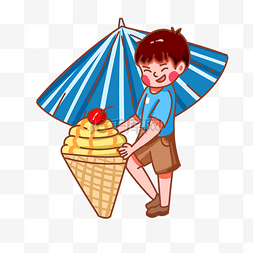 夏天吃冰淇淋的孩子手绘插画