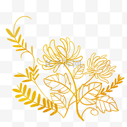 金粉烫金菊花线描装饰图案