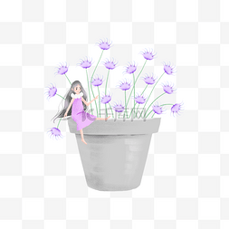 小女孩和花图片_紫色的花朵和穿紫色连衣裙的女孩
