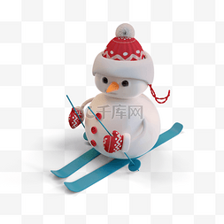 红色帽子的雪人图片_滑雪的雪人3d元素