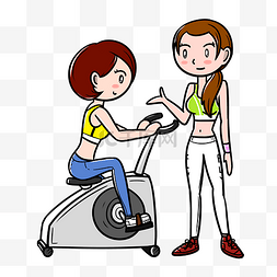卡通健身减肥动感单车美女PNG透明