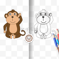 monkey clipart black and white 儿童画黑