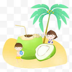 夏日沙滩椰子树图片_夏日海滩度假插画