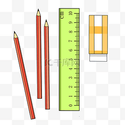 2b橡皮擦图片_手绘矢量铅笔尺子橡皮组合