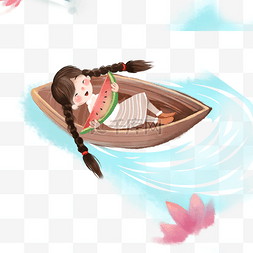 船上图片_一个小女孩躺在小船上
