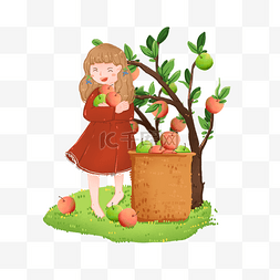 水果苹果丰收图片_果园采摘苹果的小女孩