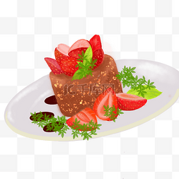 草莓巧克力蛋糕手绘png免抠素材