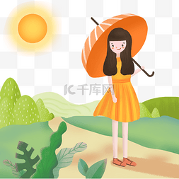 夏天女孩打着遮阳伞