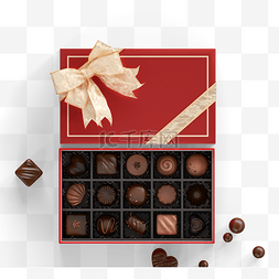 情人节素材巧克力图片_红色蝴蝶结巧克力礼盒三维元素
