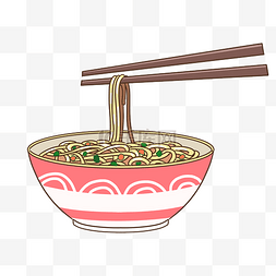 食物面条图片_红色碗具面条插画