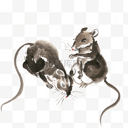 老鼠水墨画图片_2020鼠年两只小老鼠
