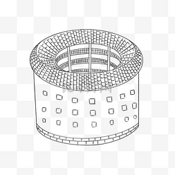 水墨土楼图片_线描围龙屋