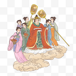 棕色瓶中的神话图片_手绘中国古代神话传说西王母巡游