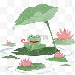 中国风绿色图案图片_夏日青蛙荷塘图案