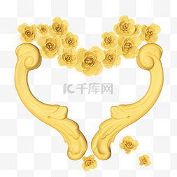 黄色心形图片_立体黄色花朵C4D爱心边框