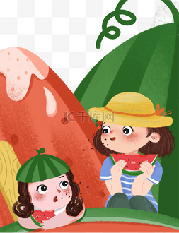 暑天气吃西瓜的女孩