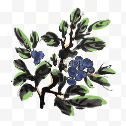 水墨中国风蓝莓树