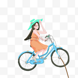 卡通女孩骑单车免抠图