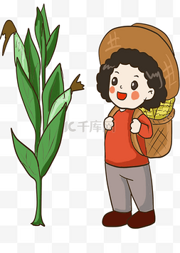植物扁平人物图片_农民摘玉米劳动绘画人物