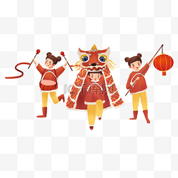 彩色喜庆灯笼图片_彩色喜庆舞狮庆祝插画