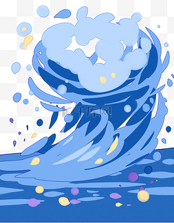 蓝色海浪手绘卷起