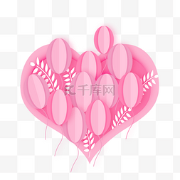 立体剪纸气球图片_粉色爱心情人节剪纸元素