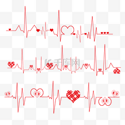 手绘风格大红心形心电图调动线