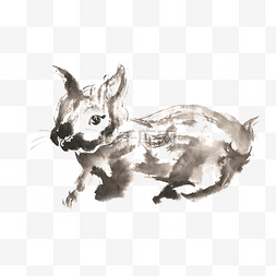 可爱的小兔子水墨画PNG免抠素材