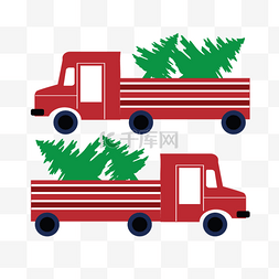svg载满圣诞树的红色货车