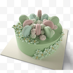 绿色花朵生日蛋糕3d元素