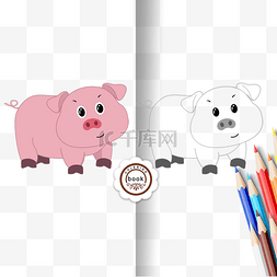 pig clipart black and white 可爱卡通线