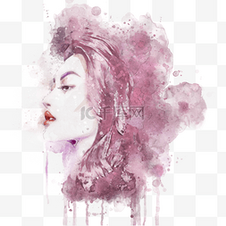 紫色喷溅图片_紫色水彩女人肖像喷溅插画手绘元
