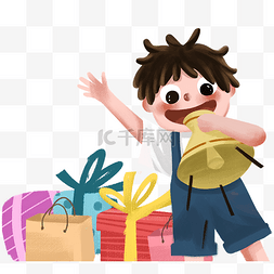 小男孩购物图片_购物狂欢人物礼品礼盒购物袋