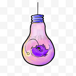 卡通海鱼元素图片_紫色的深海鱼灯泡插画